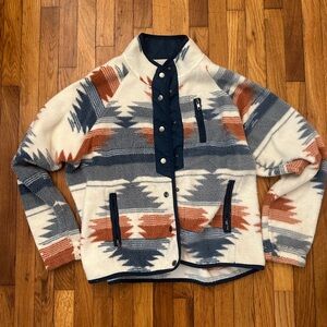 Aztec western print fleece button up sweatshirt
